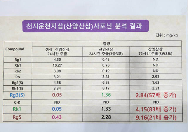 천지운산삼 성분분석